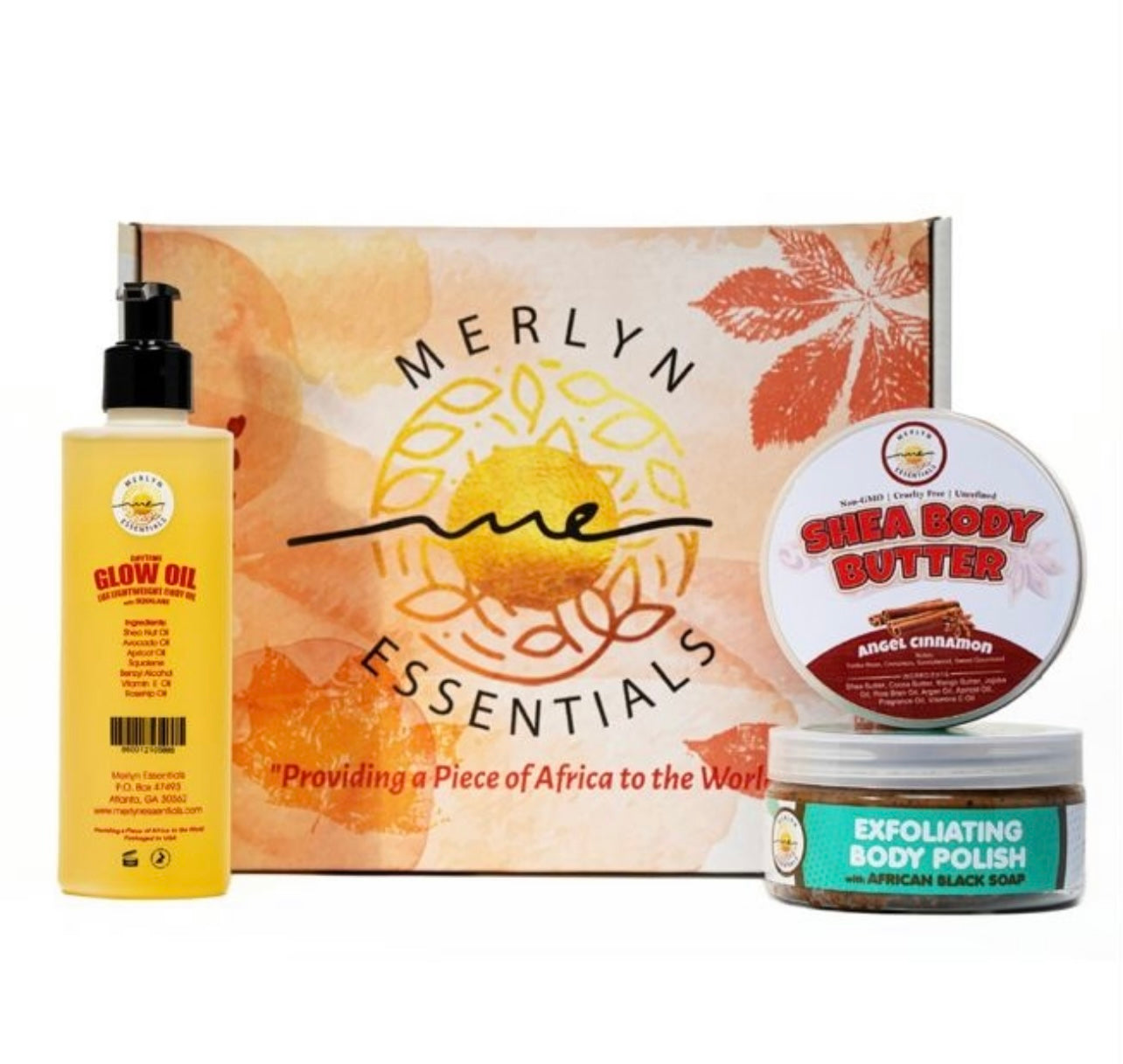 Merlyn Essentials Skin Glow Gift Box- Exfoliating Body Polish, Glow Oil with Squalane and Body Butter